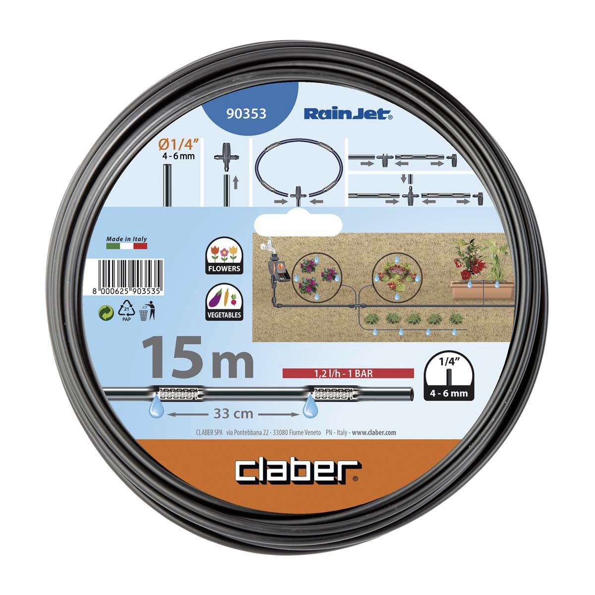 Claber 90353 1/4-Inch Dripper Tube 15 metres