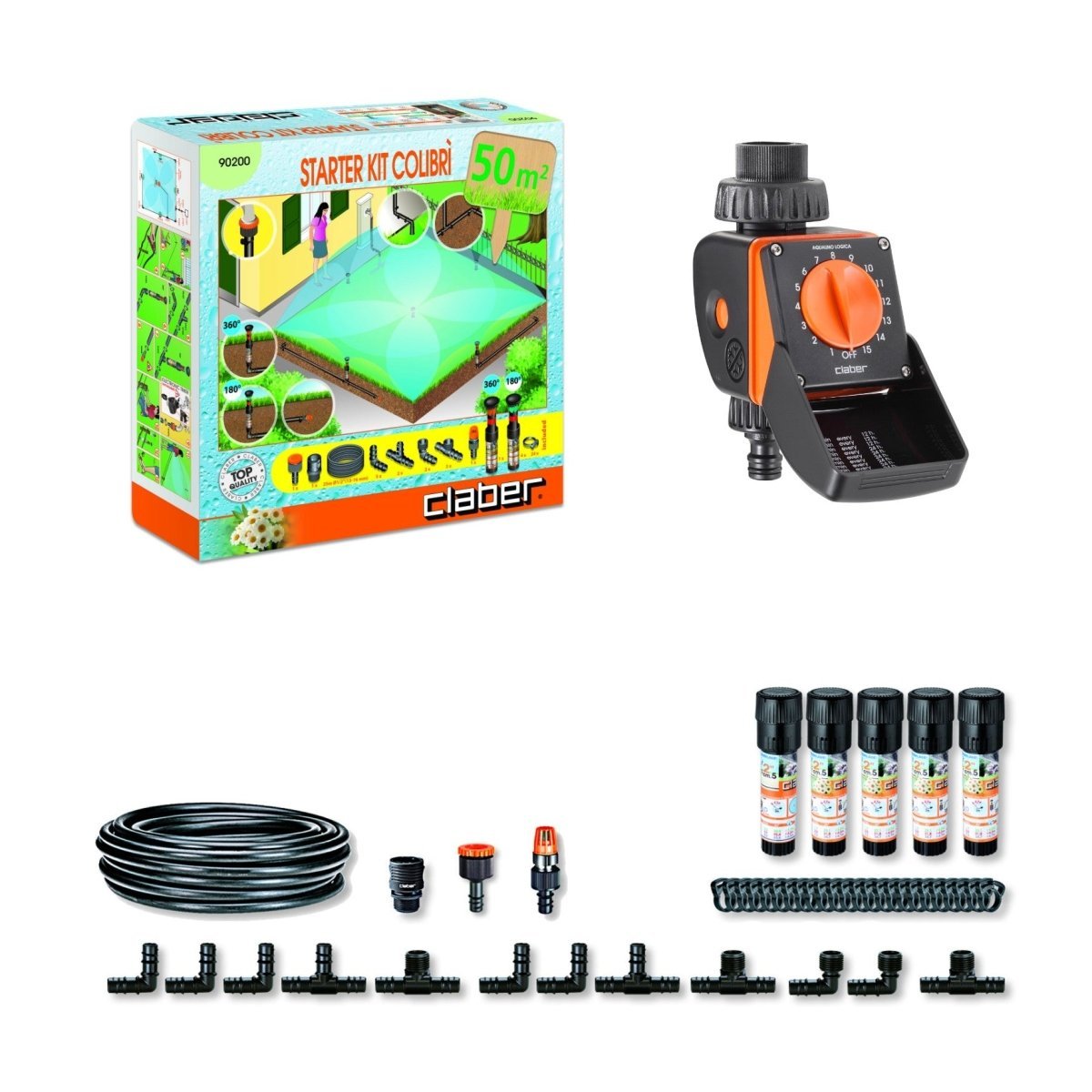 Claber 90200 Colibri Starter Kit & Aquauno Logica Water Timer 8422